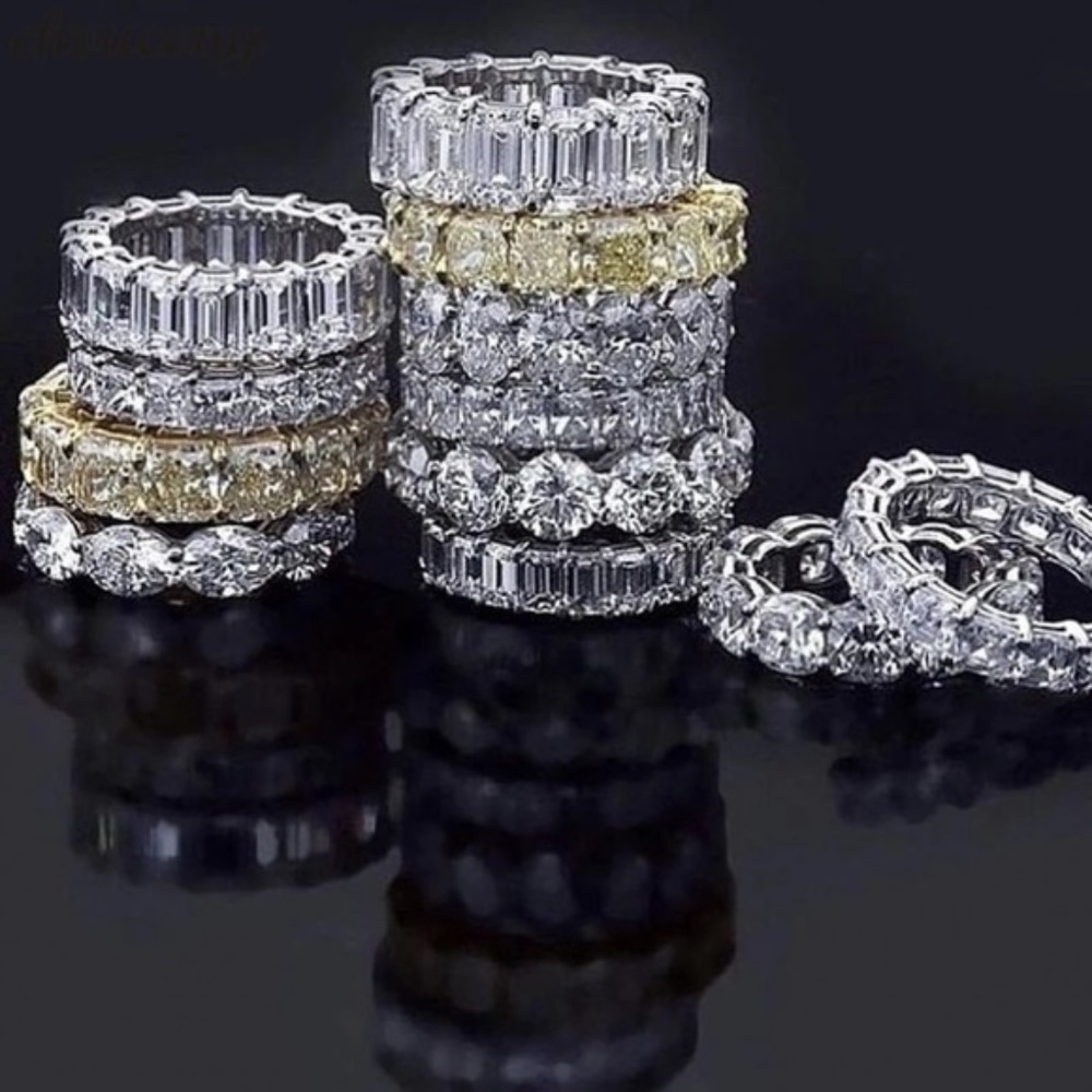 Star Silver Clear CZ Diamond Ring Eternity Band